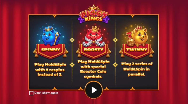 Piggy Kings - glavni zaslon s tremi prašički in koluti