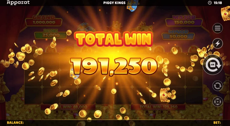 Piggy Kings - zmagovalni zaslon v Free Games